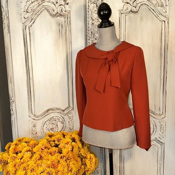 Plex Collection Demure High Collar and Tie Neckline Long Sleeve Top Size 9 - Picture 1 of 13